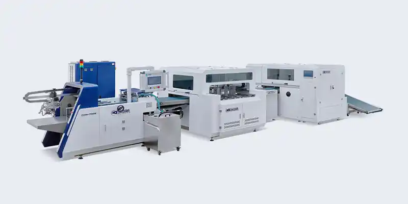 Automated collapsible box production line in operation